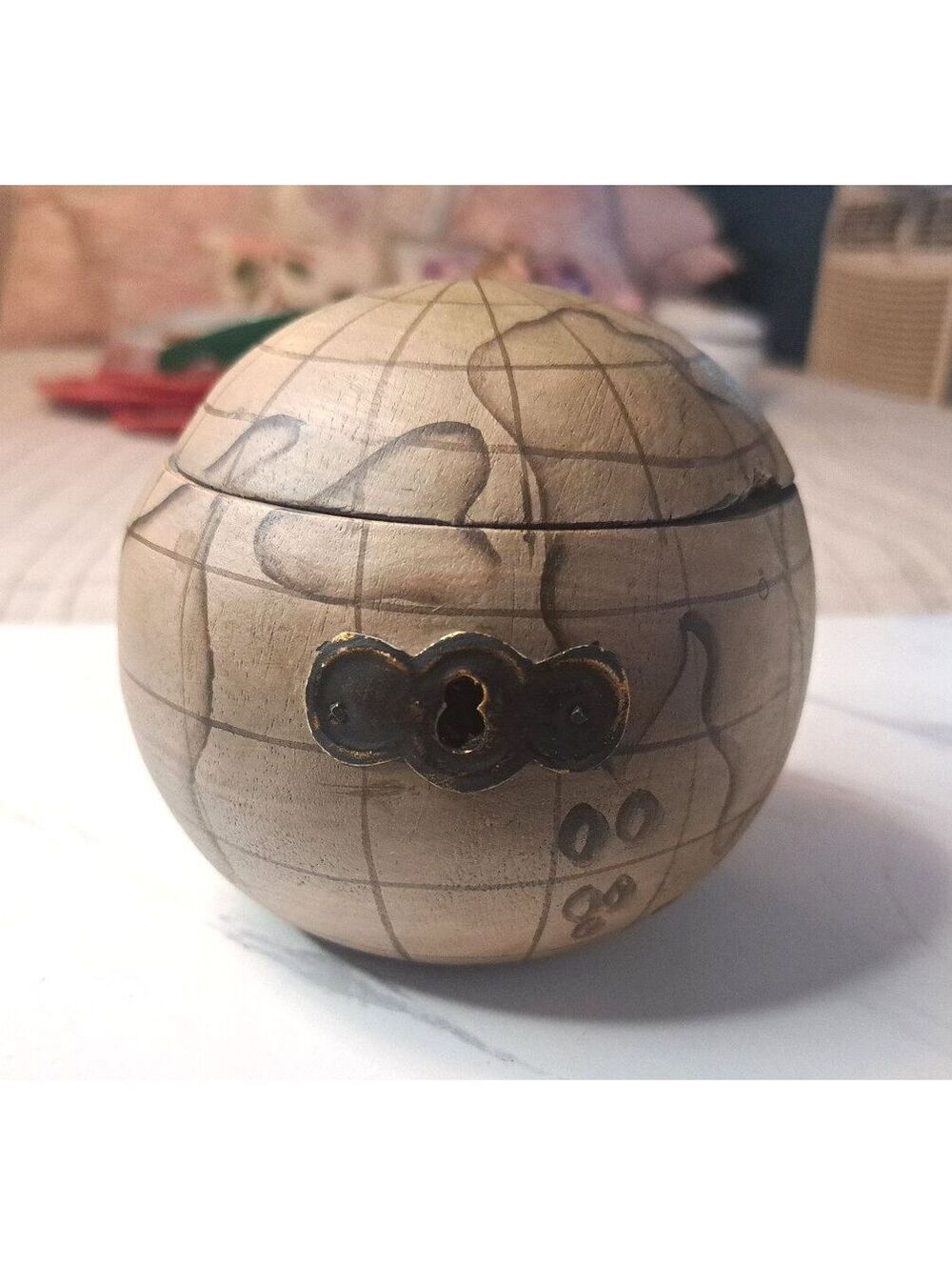 Vintage Palecek Old World Rustic Decorative Wooden Globe Box